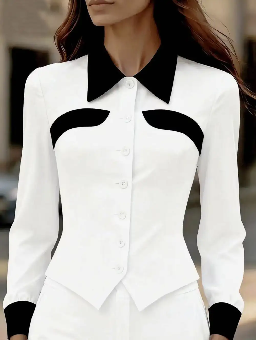 Contrast Lapel Long Sleeve Shirt