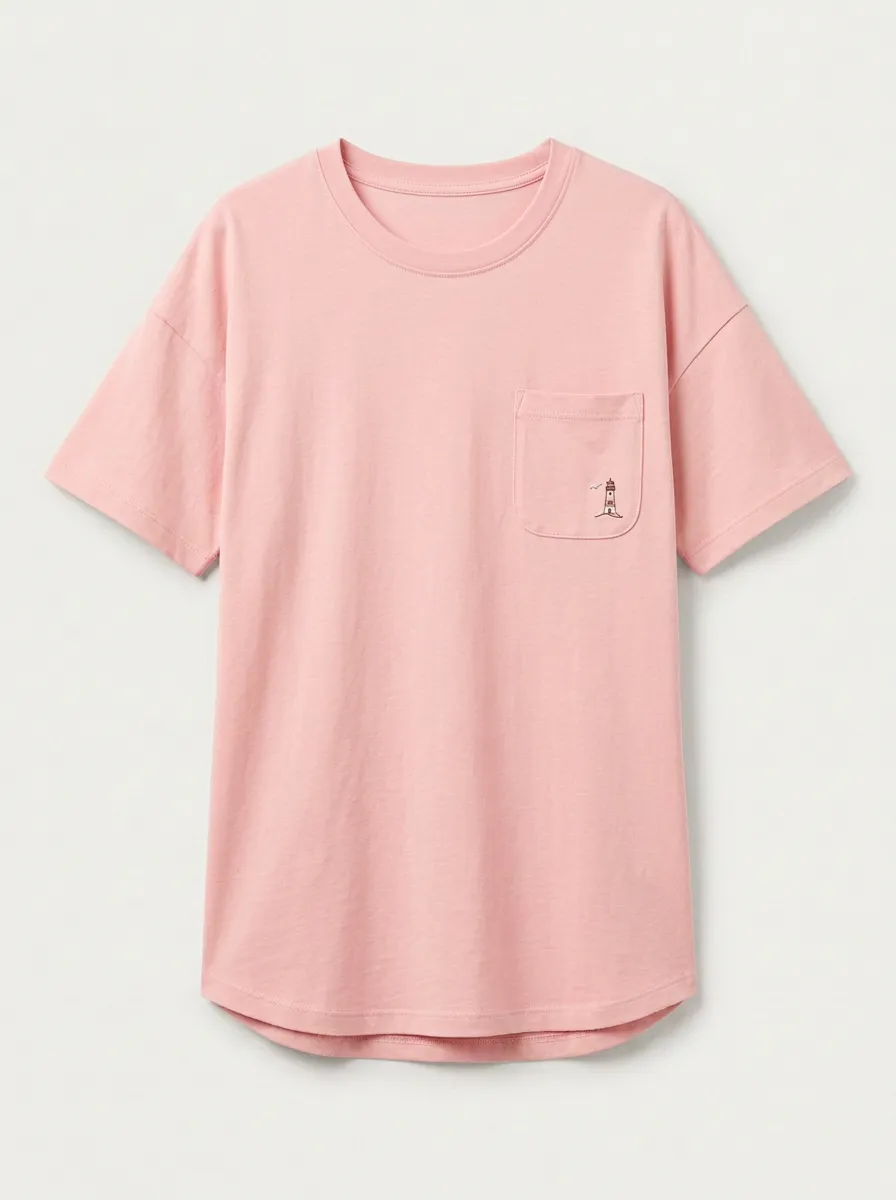 Women's Nautical Lighthouse Embroidered Pocket Crewneck T-Shirt