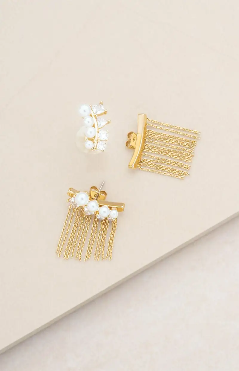 Ettika Crystal & Pearl Three-In-One Ear Crawlers