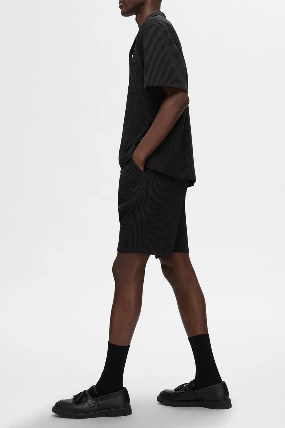 Casual Waffle Textured Co-ord Set Shorts