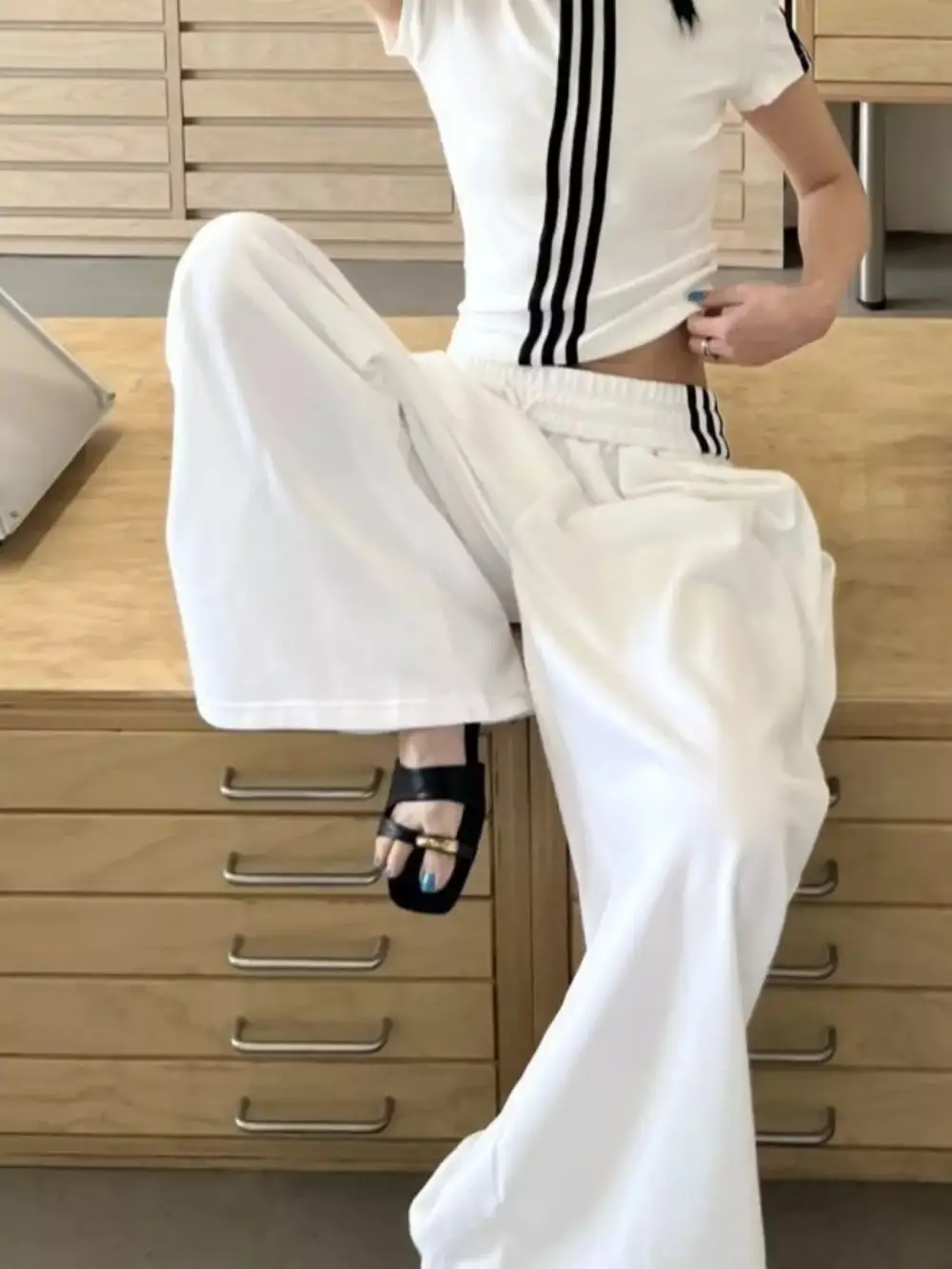 Elevated Striped Crop Top and Wide Leg Pants Set