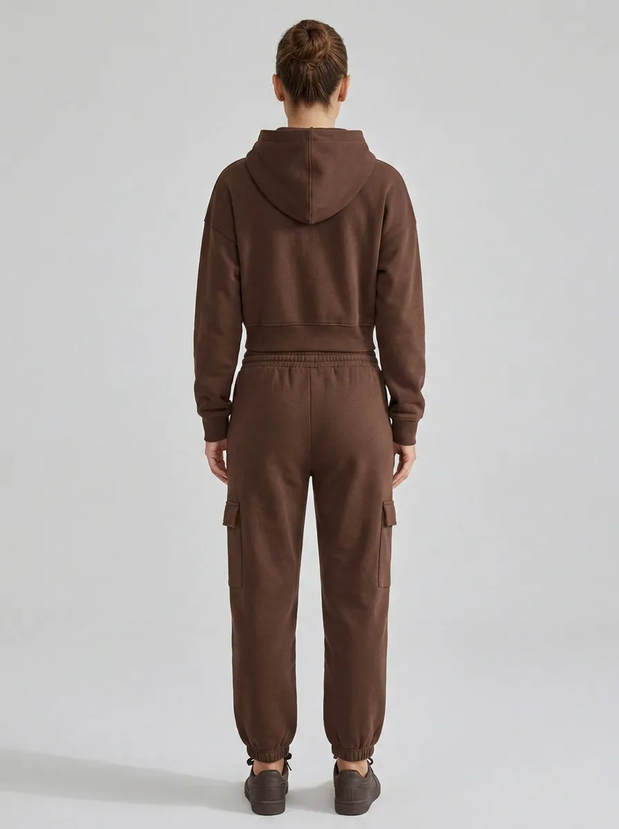 Zip-Up Cargo-Jogger Jogger Sporty Women's Cropped Zip-Up Hoodie Jogger Active Set