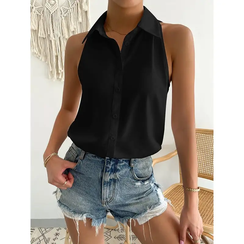 Women's Split-Hem Lapel-Collar Relaxed Blouse