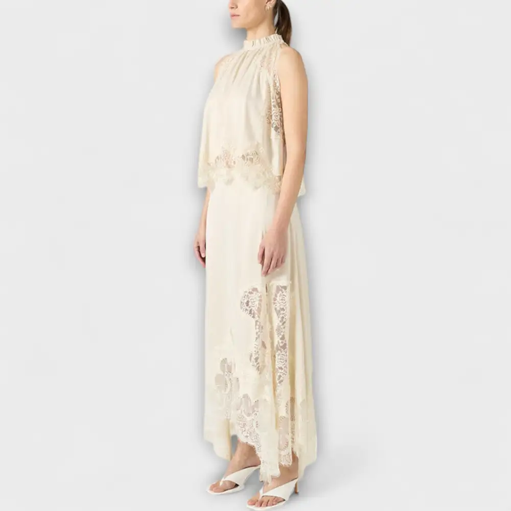 Pleated Lace Satin Casual Dress