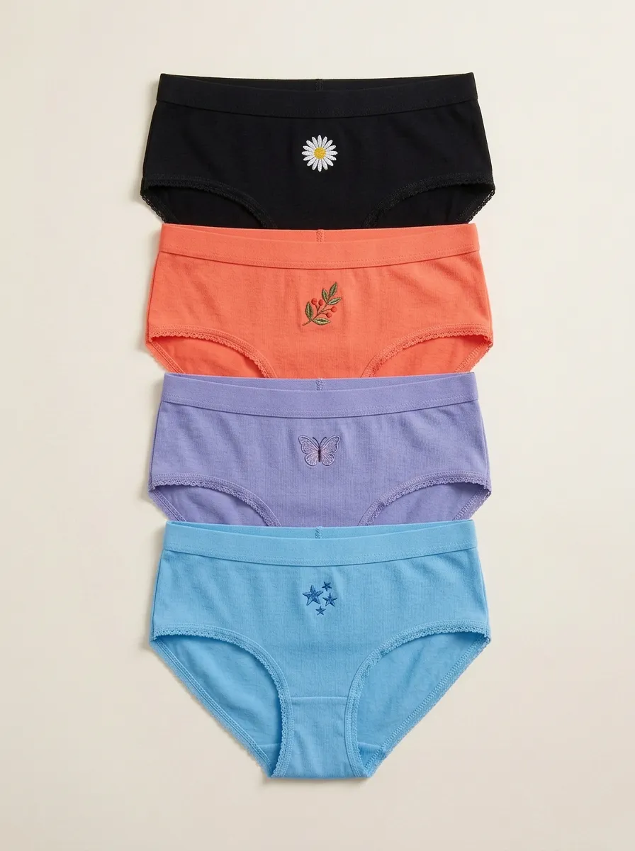 Women's Nature Motif Embroidered Hipster Brief Set