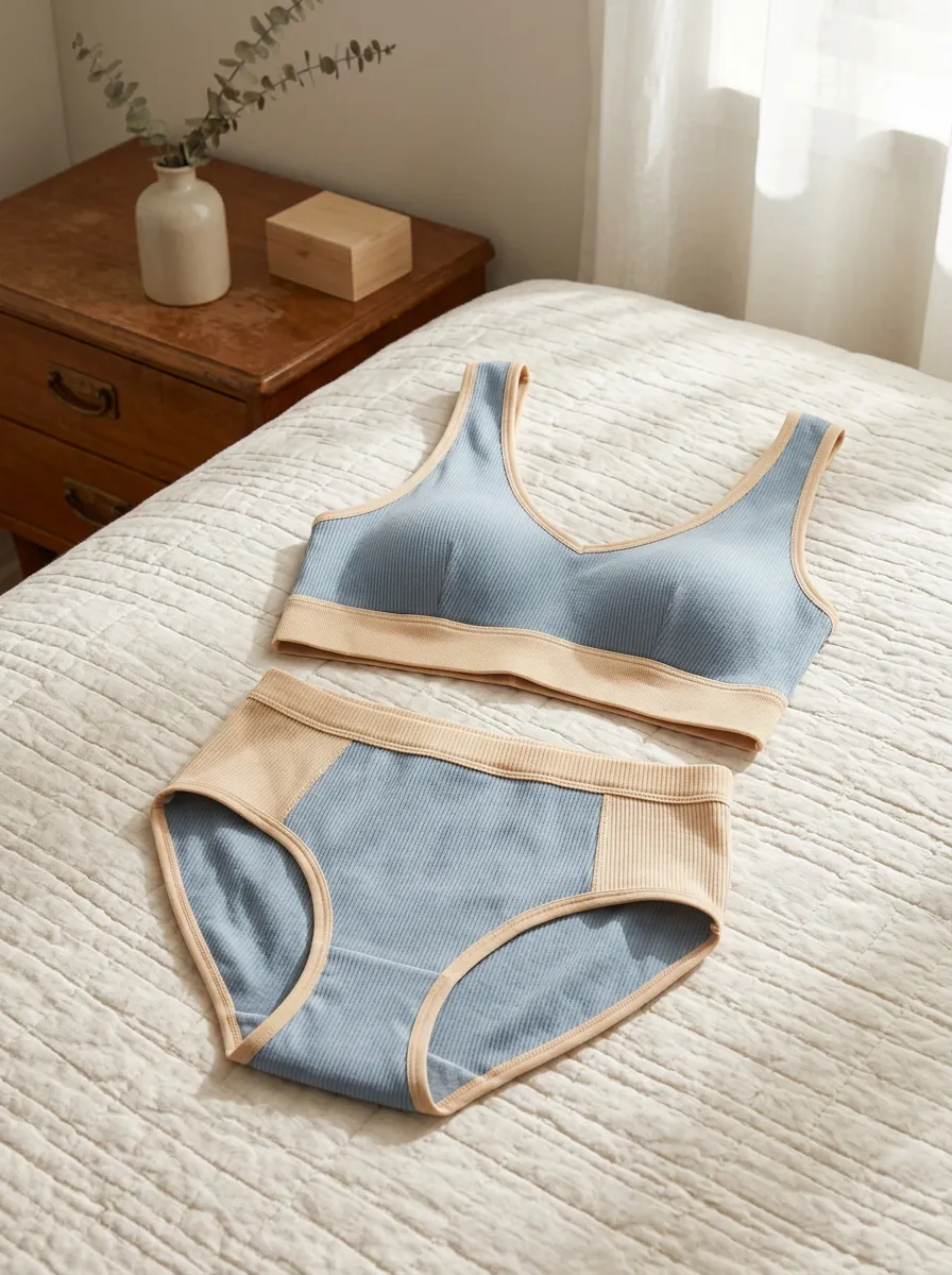 Women's Colorblock Ribbed And Ribbed Contrast Trim Lingerie Set