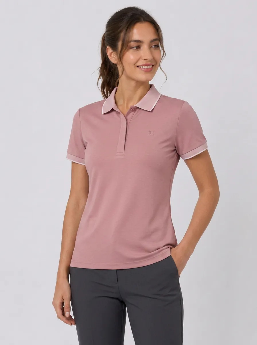 Women's Casual Dusty Pink Contrast Trim Polo Shirt