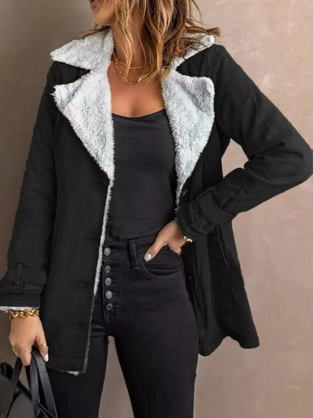 Full Size Sherpa Lined Button Up Outerwear Plus Size