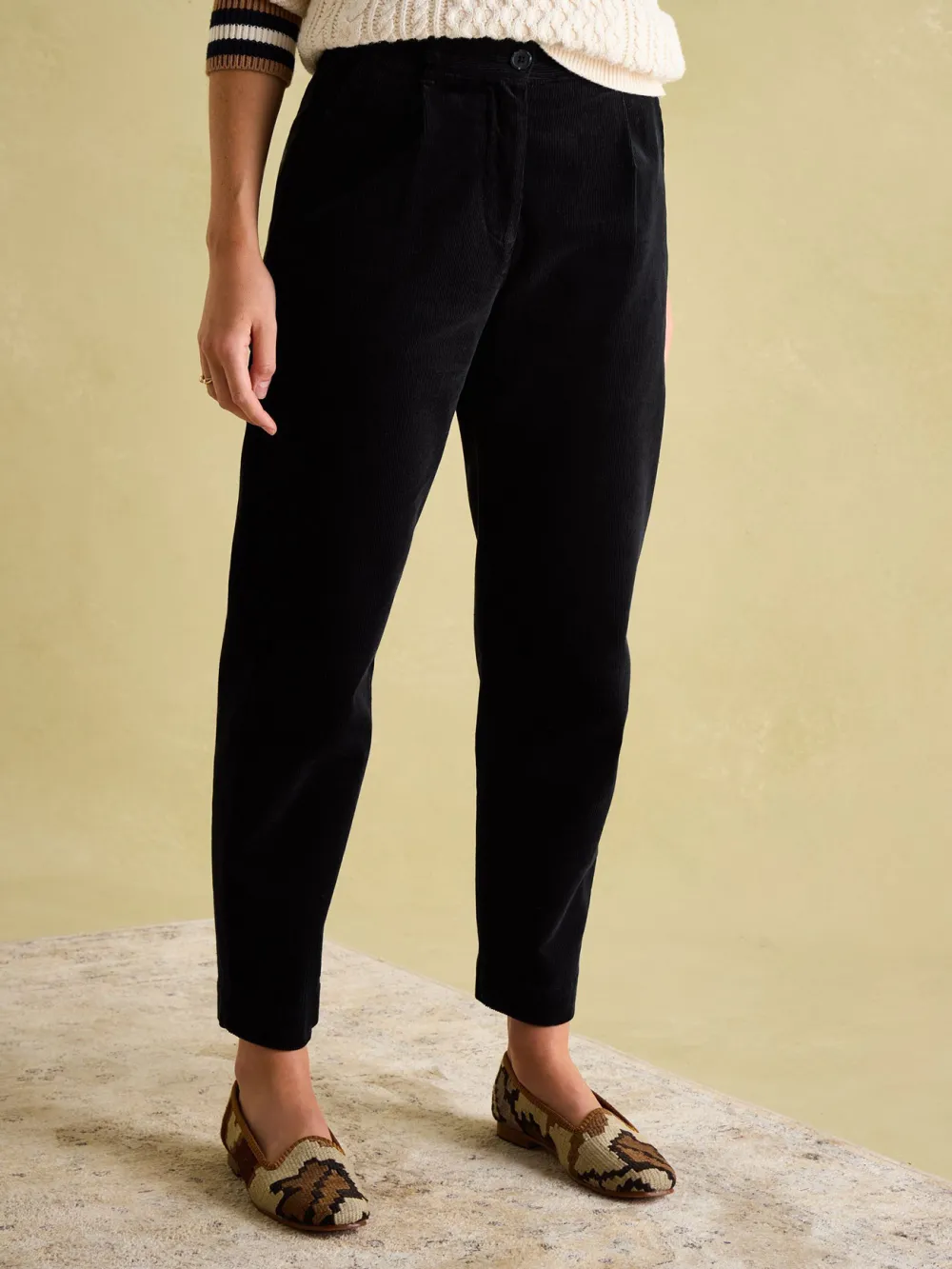 Navy Corduroy Tapered Trousers