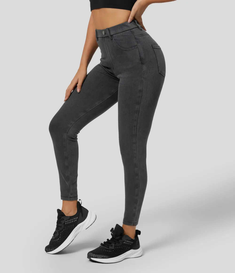 Magic High Waisted Multiple Pockets Stretchy Knit Denim Work Leggings