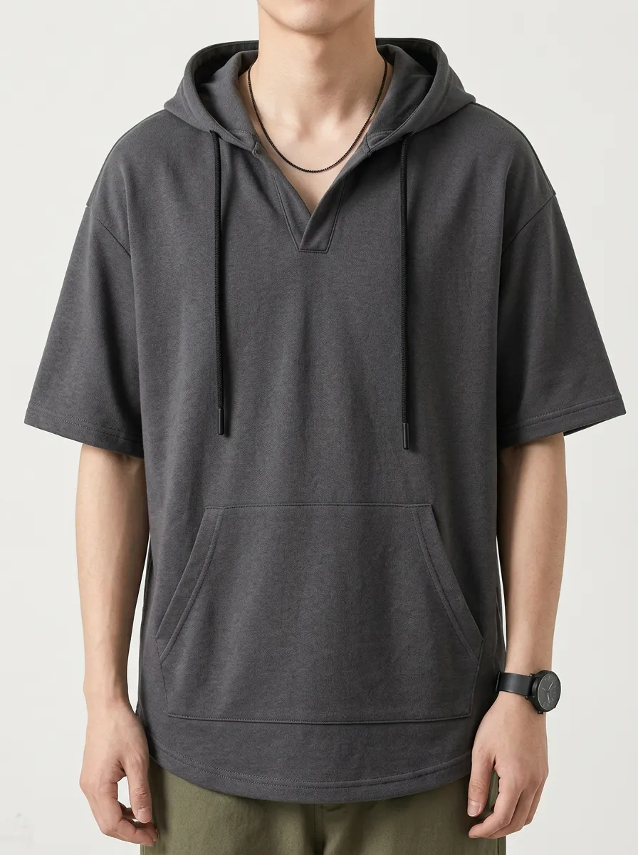 Casual Short Sleeve Minimalist Solid Collection Men's Hoodie