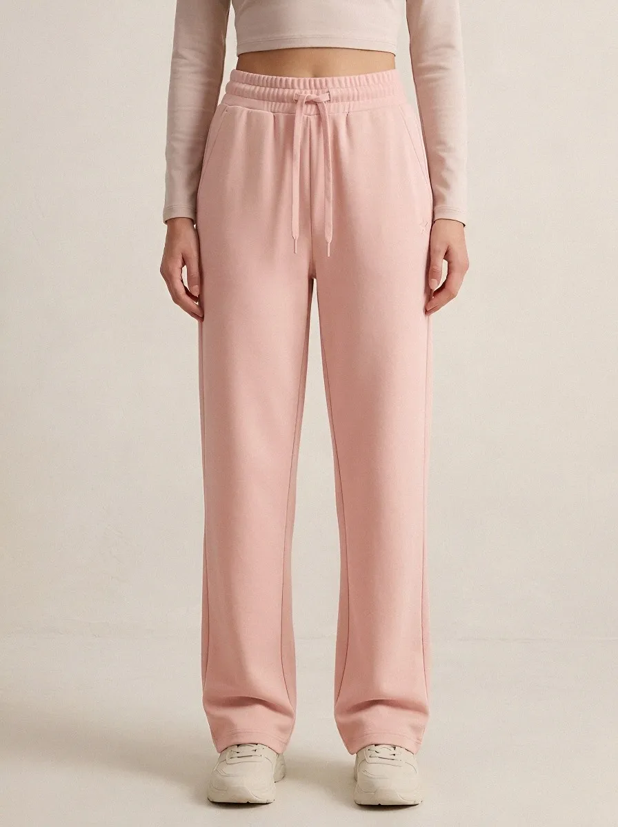 Women's Minimalist Beige Solid Color Drawstring Sweatpants