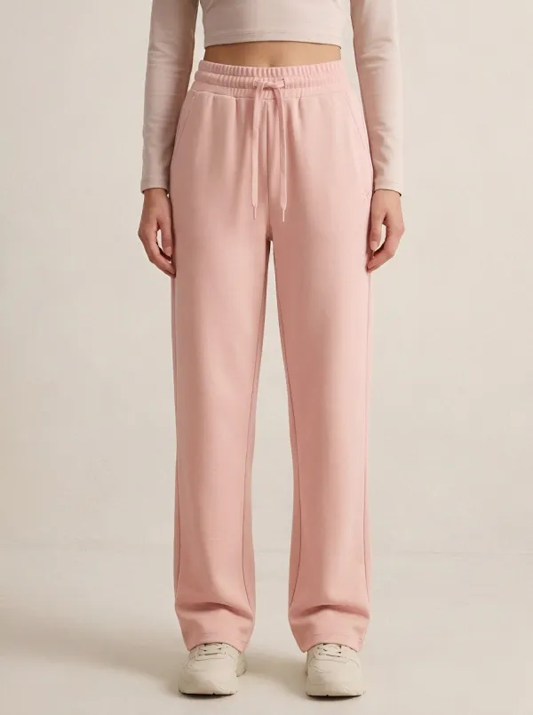 Women's Minimalist Beige Solid Color Drawstring Sweatpants