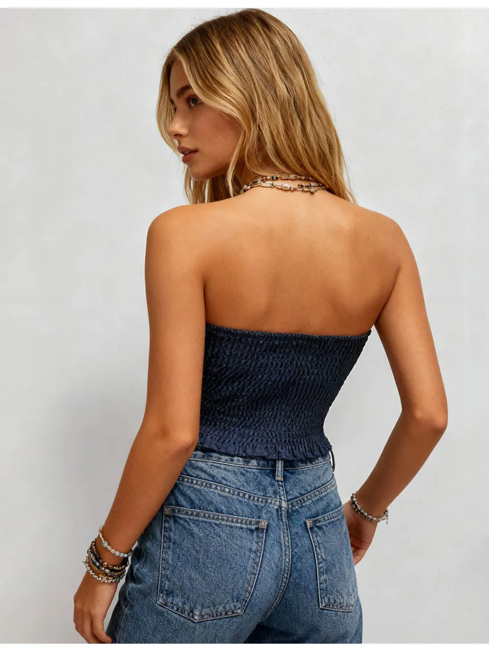 Bow Neck Corset Solid Color Crop Tube Top