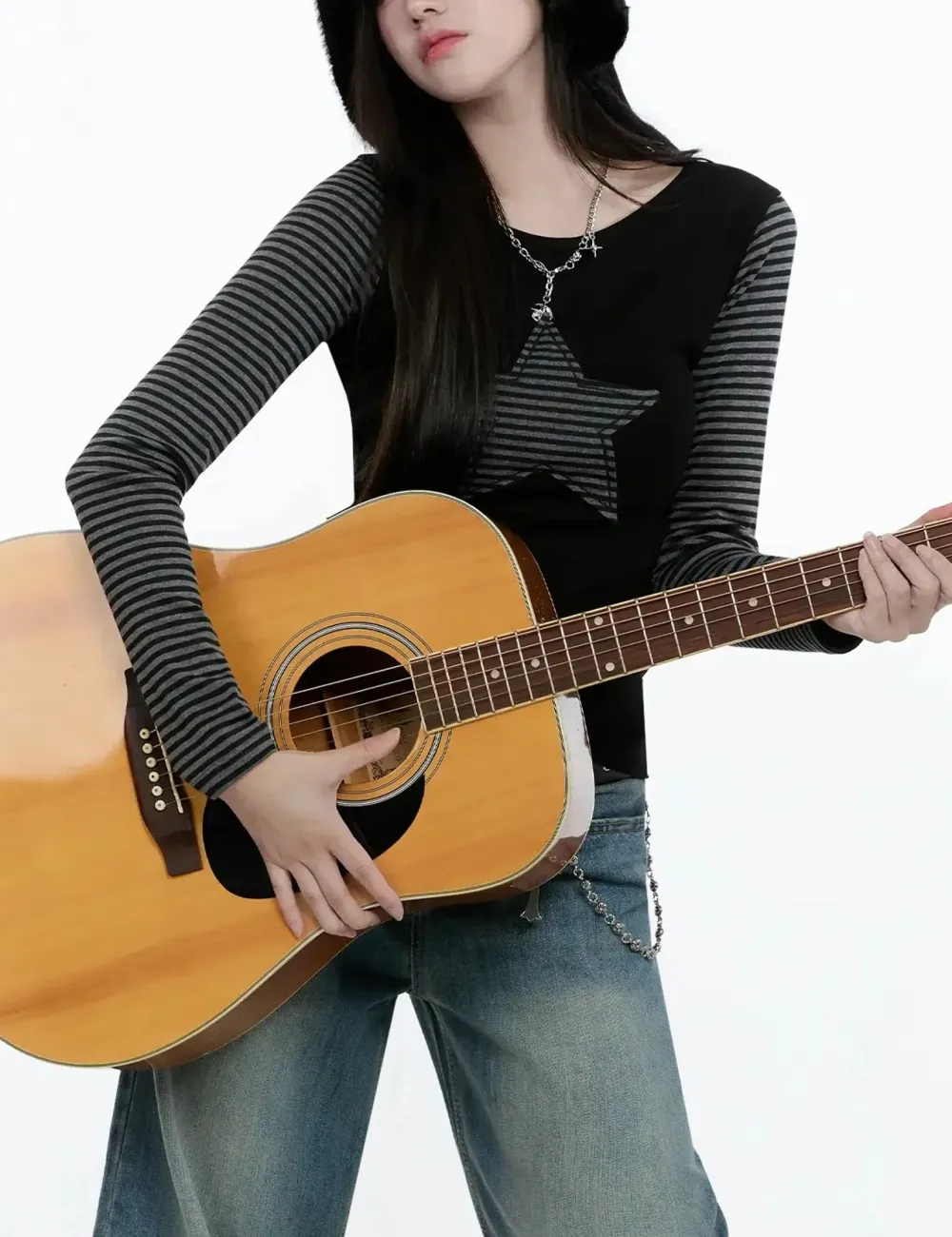 Striped Embroidery Long Sleeve Tee