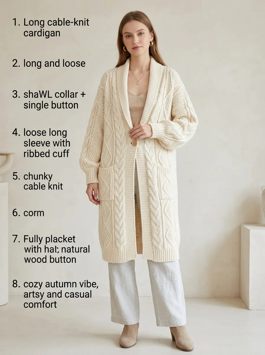 Women's Cozy Autumn Chunky Cable-Knit Shawl Collar Button Cardigan