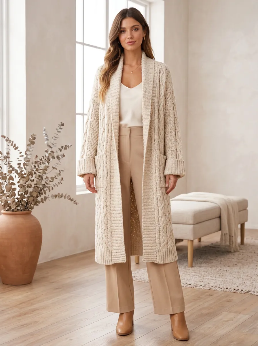 Women's Cable-Knit Longline Cardigan Longline