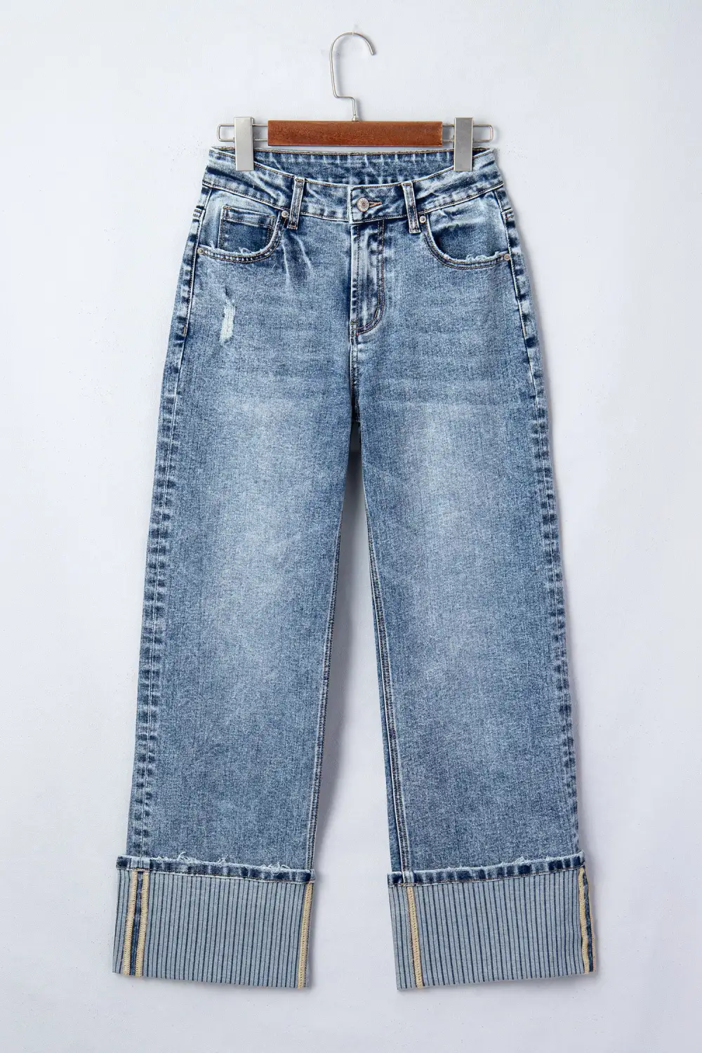 Relaxed Fit Straight Leg Cuffed Hem Casual Jeans
