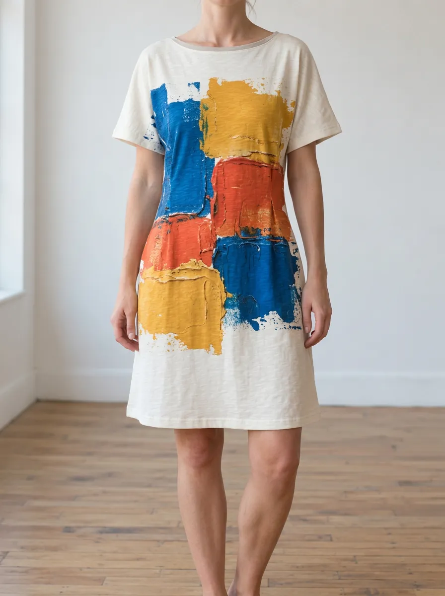 Women's Short Sleeve Abstract Print T-Shirt Dress
