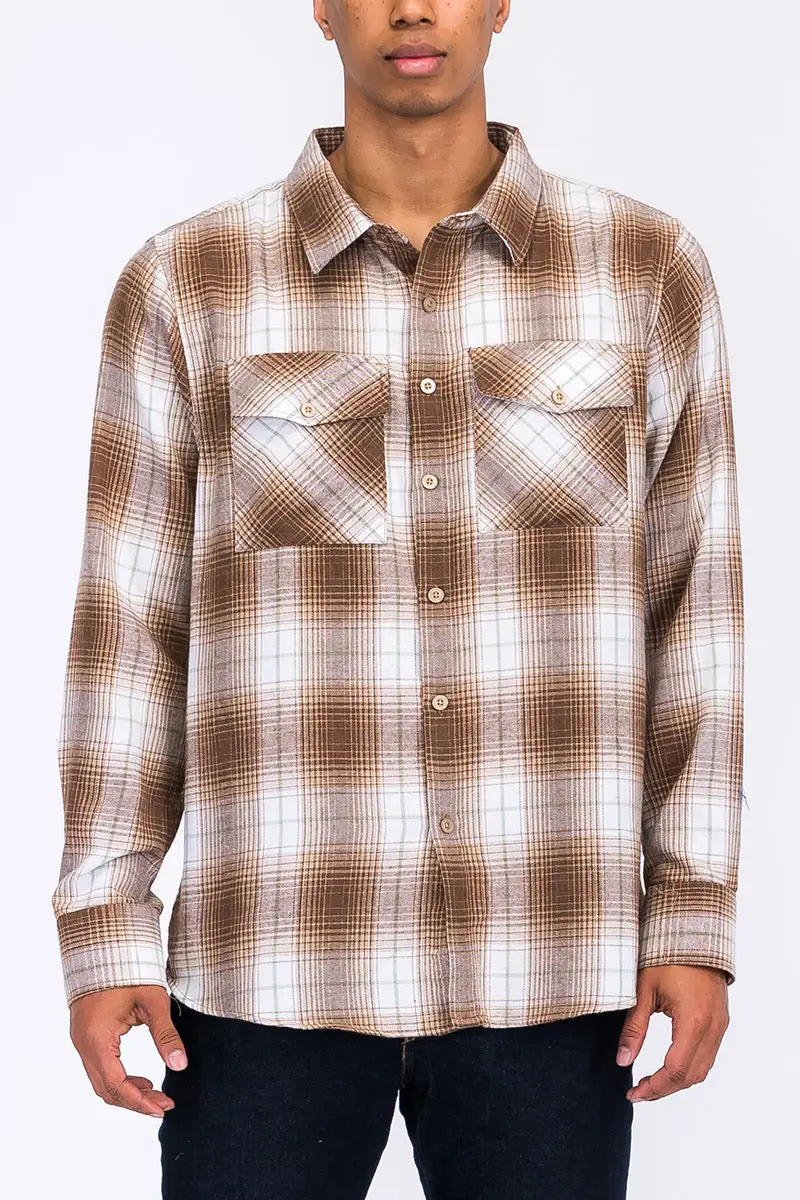 Brown Green Brushed Flannel Shirt