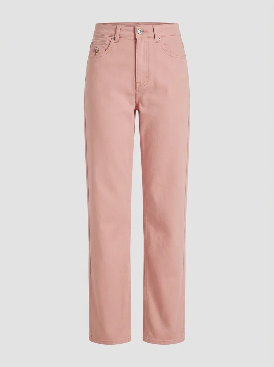 Women's Refined Everyday Floral Embroidered Mid Rise Straight Leg Pants