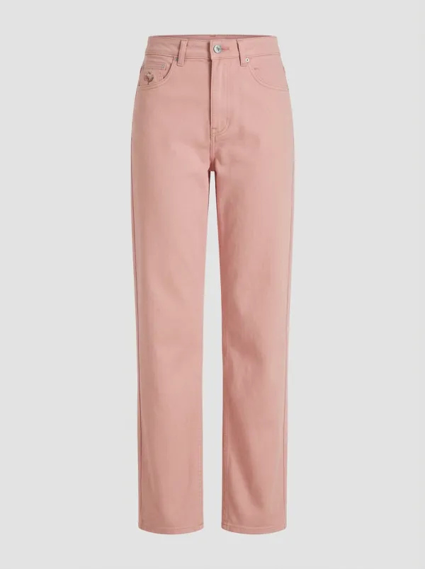 Women's Refined Everyday Floral Embroidered Mid Rise Straight Leg Pants