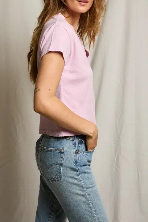 Light Pink V-Neck Short Sleeve Casual Tee