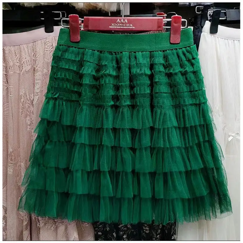 Polished High Waist Layered Mesh Short Skirt