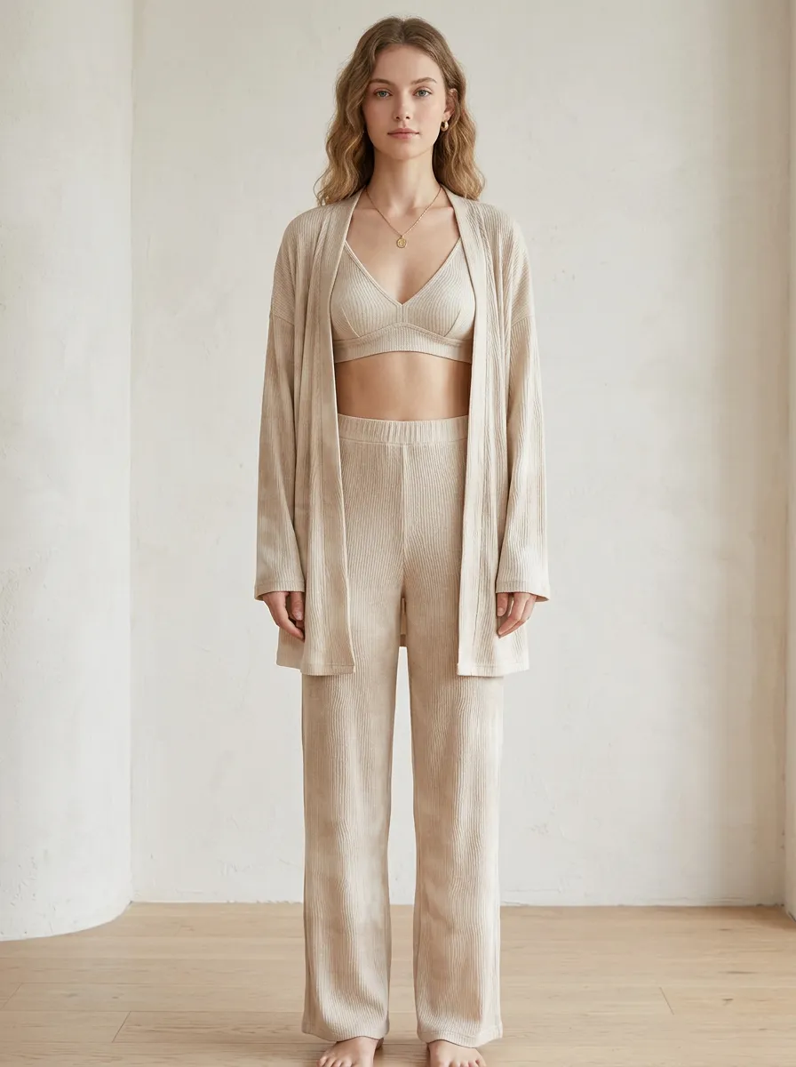 Textured Wide Leg Cardigan Lounge Set