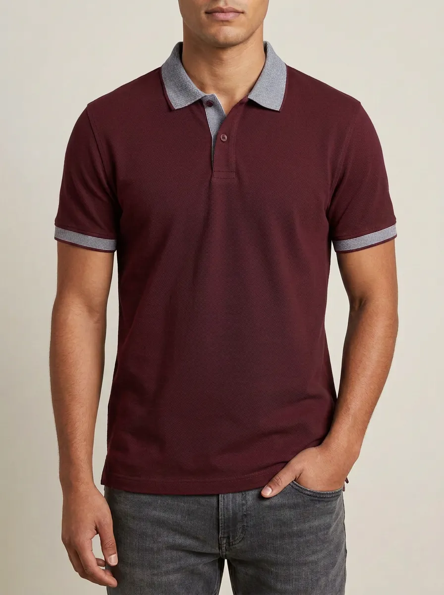 Men's Modern Smart Casual Contrast Collar Polo Shirt