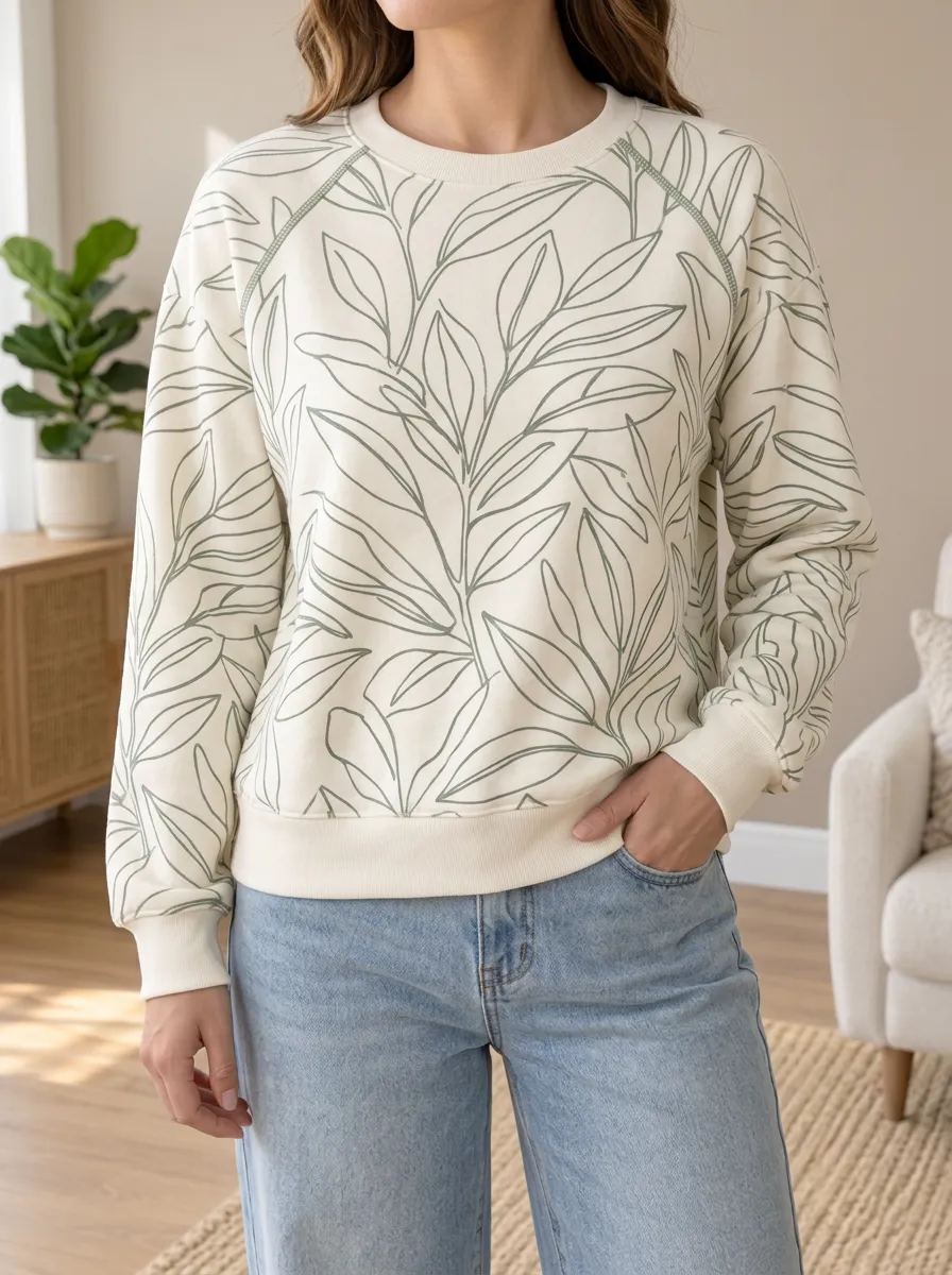 Women's Leaf Print Raglan Sweatshirt