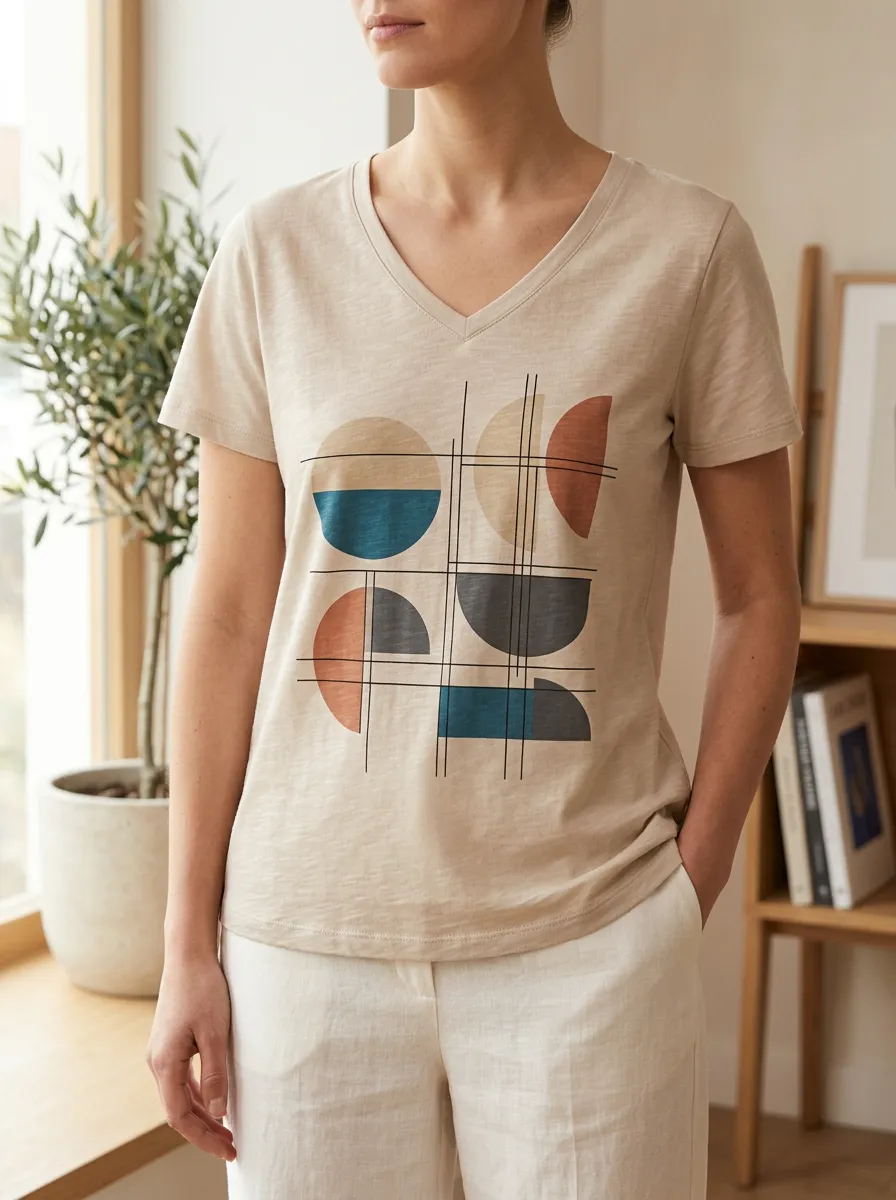 Women's Fluid Abstract Geometric Art V-Neck T-Shirt