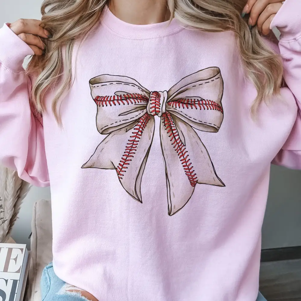 Baseball Bow Bow Detail Graphic Sweatshirt