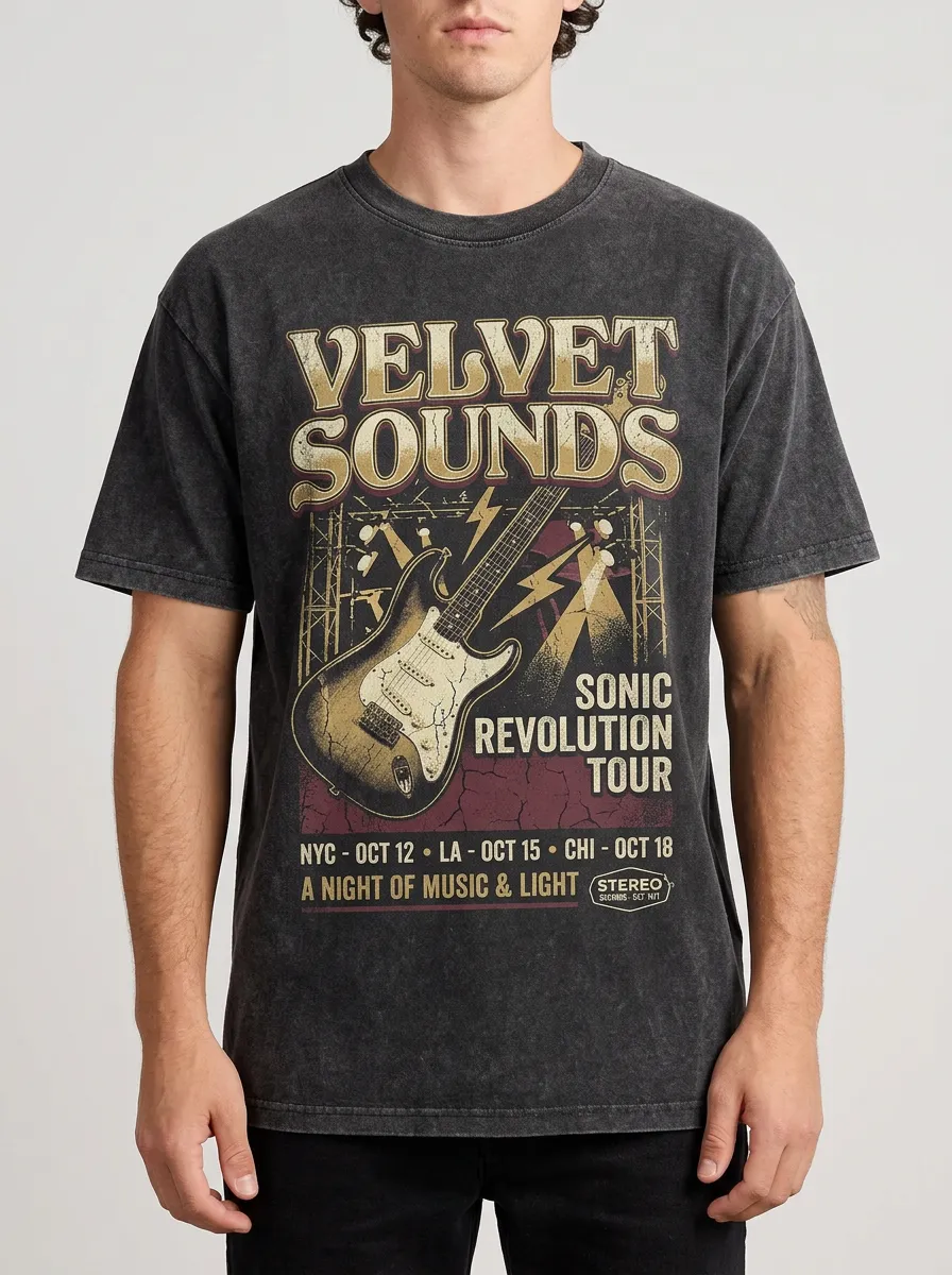 Men's Rock Music Lover Electric Guitar Tour Printed T-shirt