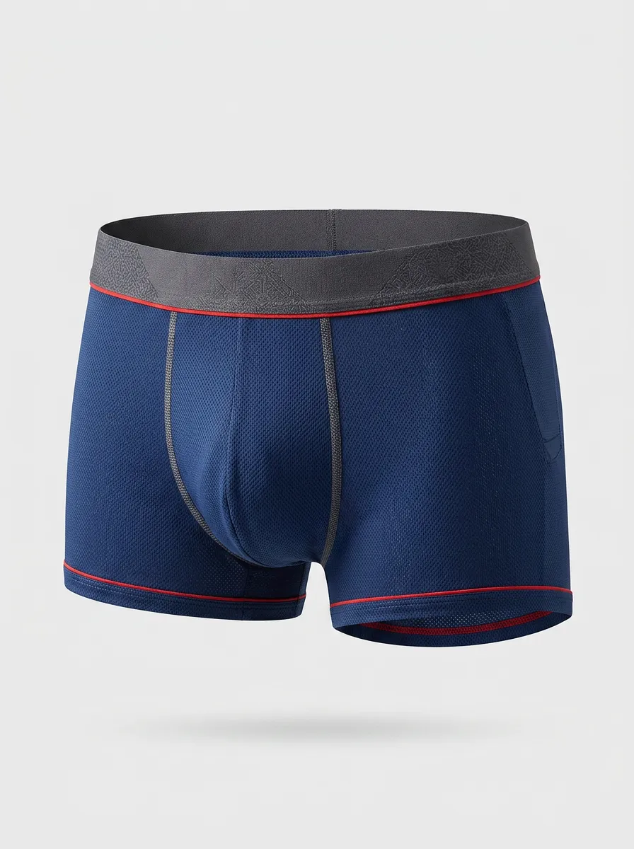 Men's Athletic Mesh Blue Red Trim Printed Boxer Briefs