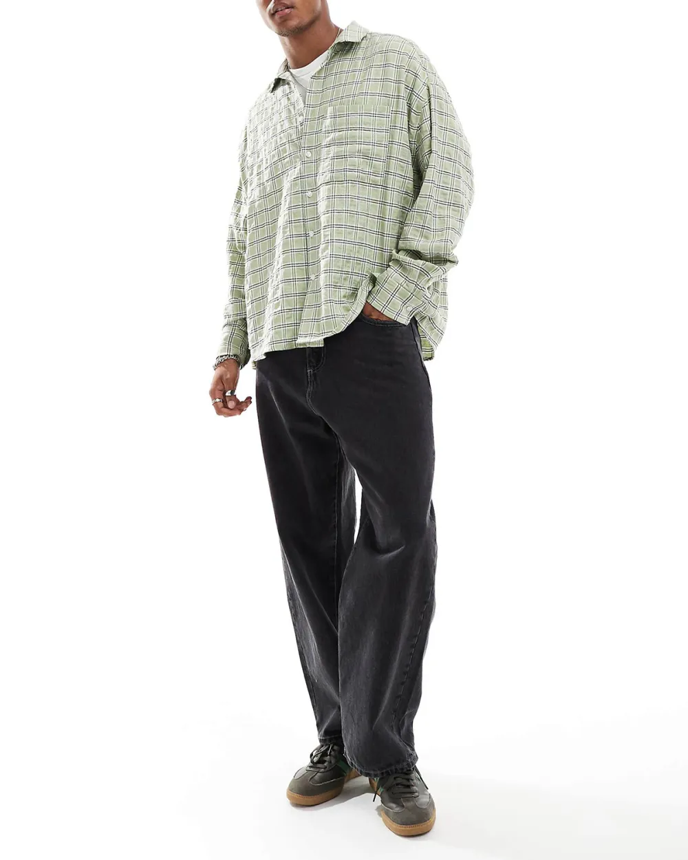Oversized Seersucker Shirt In Green Check