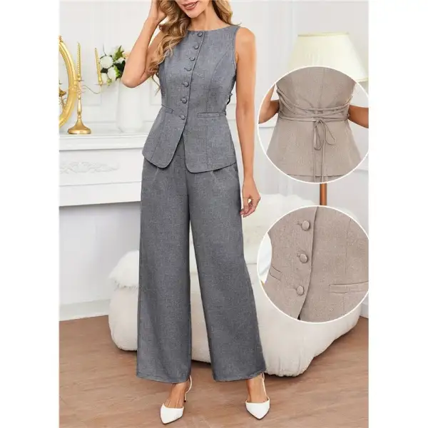 Cozy Sleeveless Top And Wide Leg Pants Set