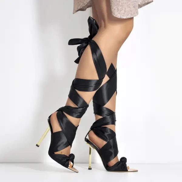 Pointed Open Toe High Heel Lace Up Sandals