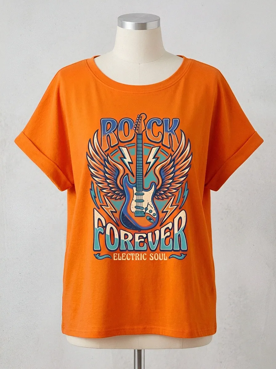 Unisex Rock Music Lover Winged Electric Guitar Printed T-shirt