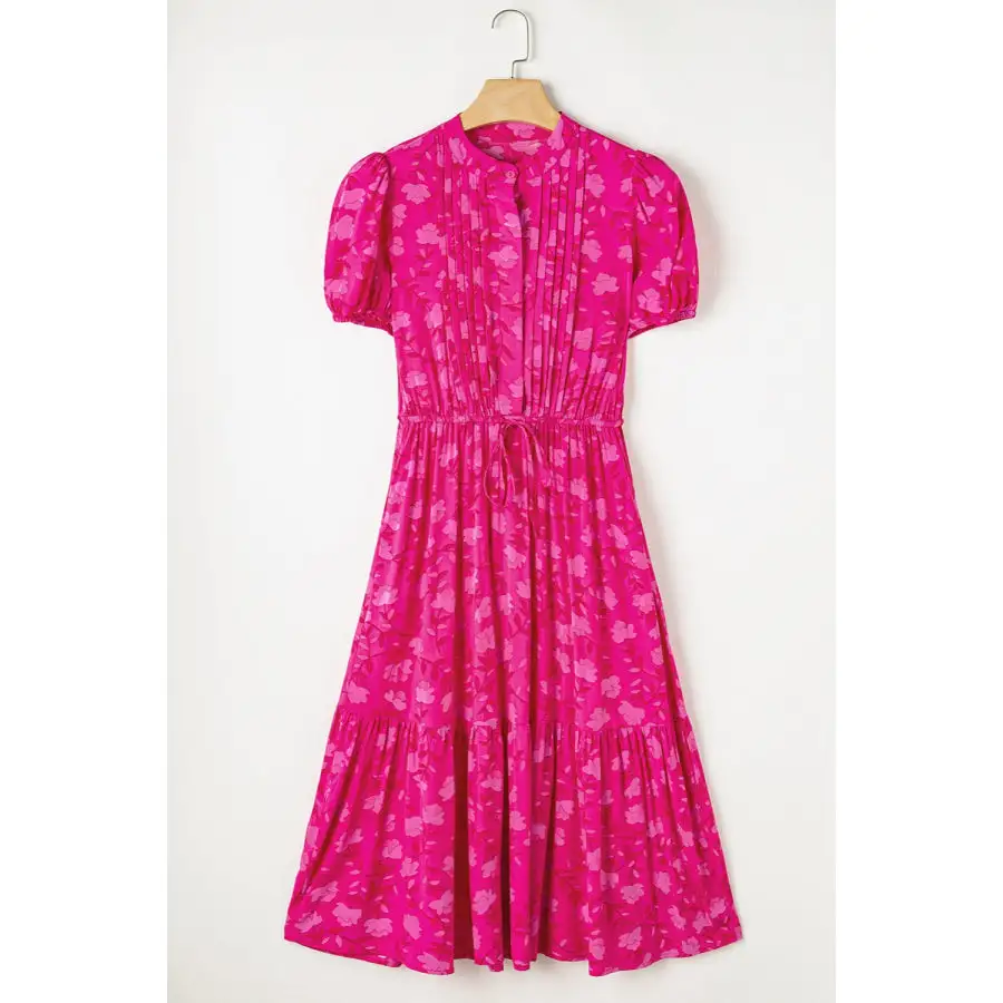 Drawstring Short Sleeve Midi Dress