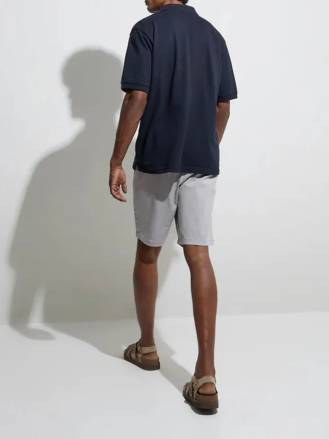 Grey Loose Mid-Waist Cotton-Blend Shorts