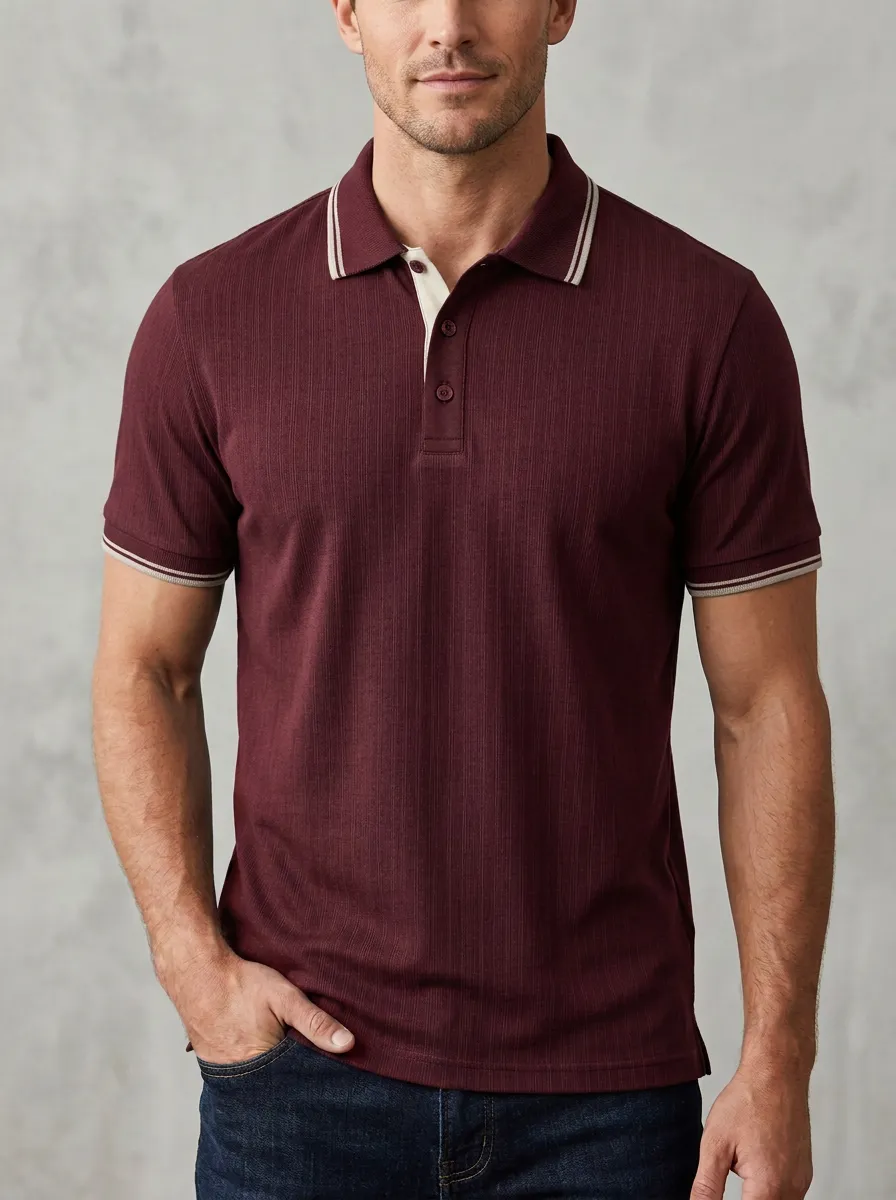 Men's Textured Contrast-Trim Polo Shirt