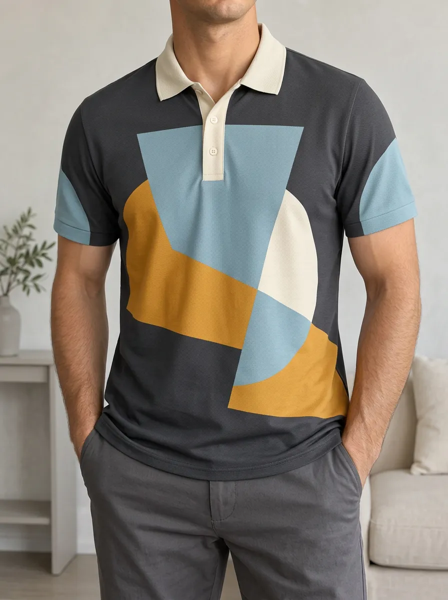 Men's Geometric Abstract Color Block Printed Polo Shirt Everyday Casual Style