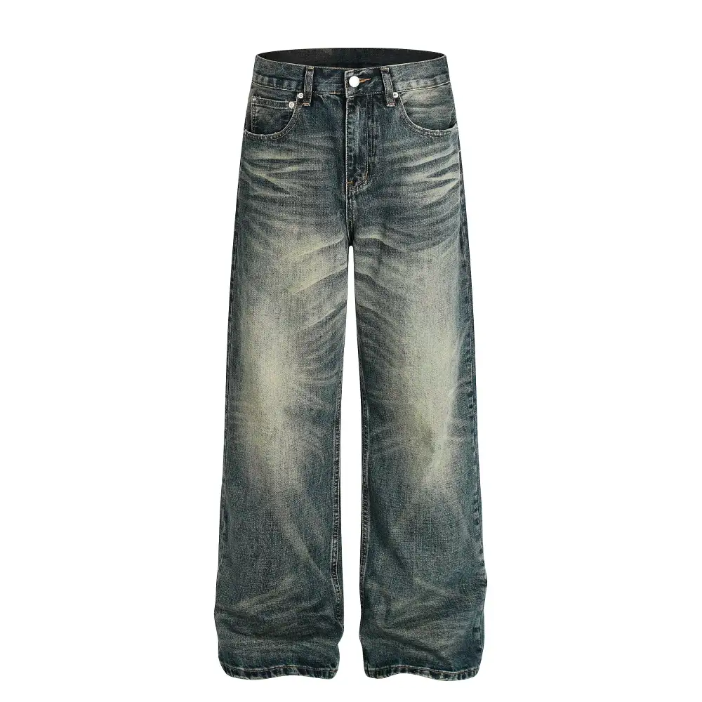 Distressed Wide-Leg Washed Jeans