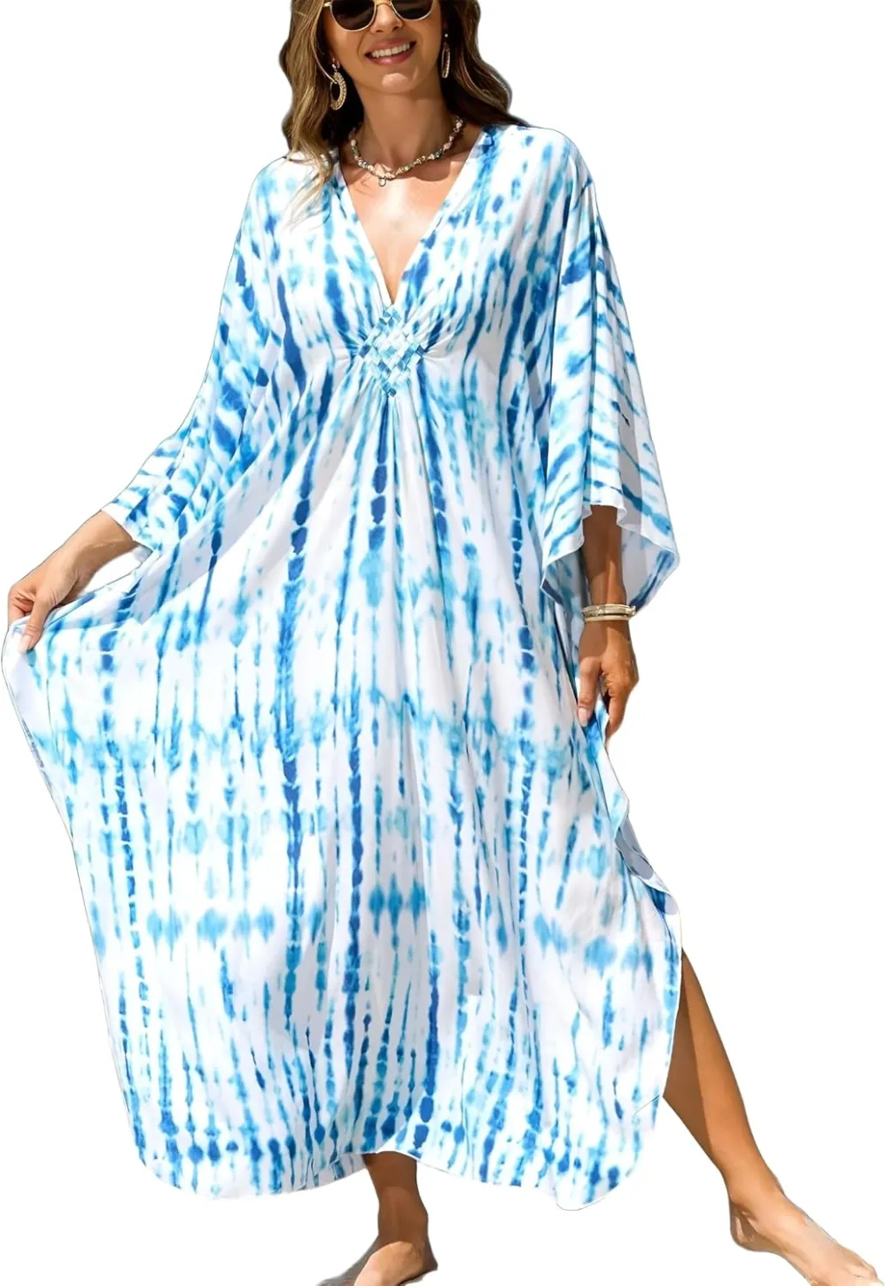 IMAGEKOPE Kaftan Dresses for Women Plus Size V-Neck Moo Moos Batwing Kaftan Beach Dress Bathing Suit Cover-Up Loungewear