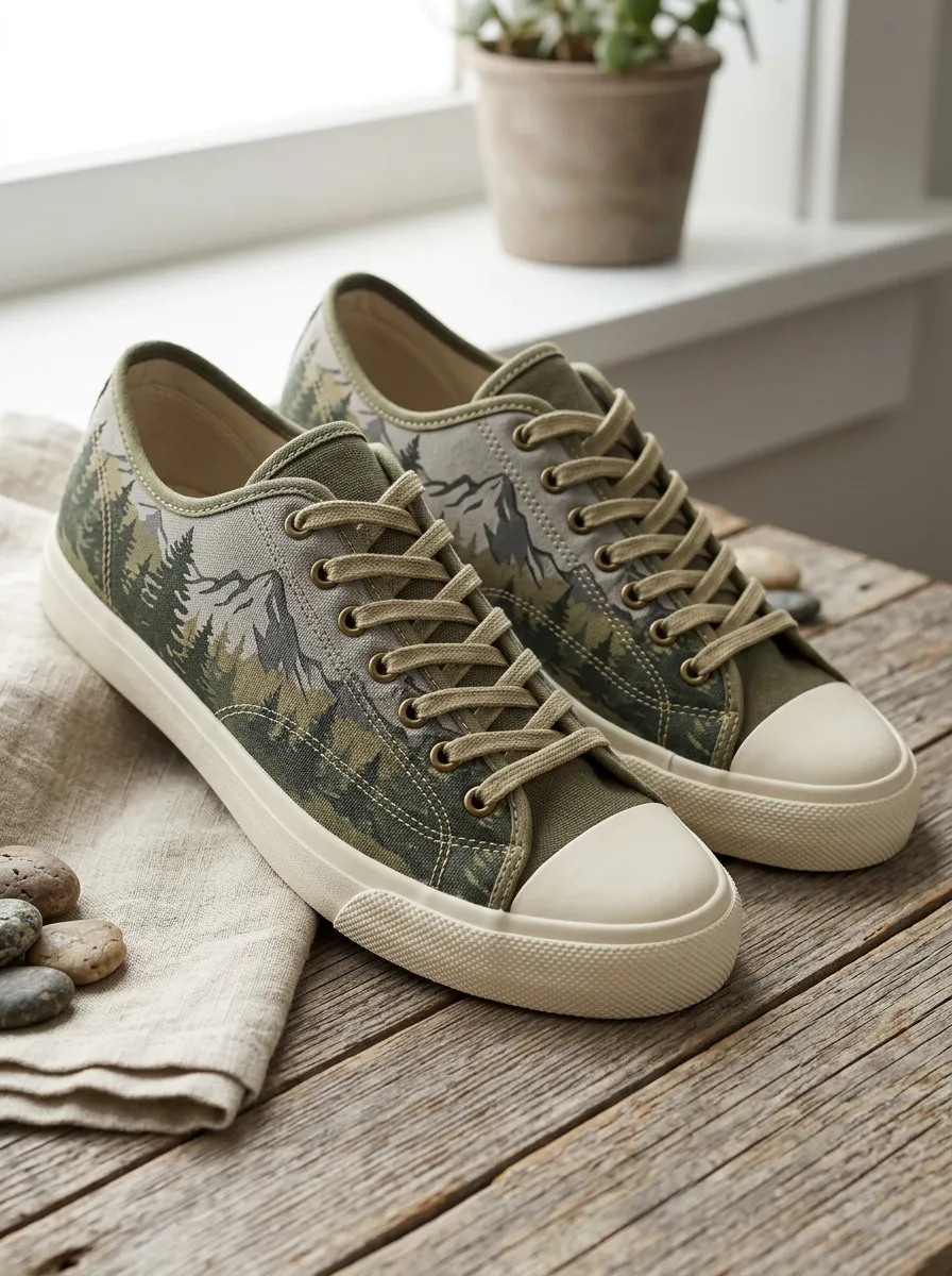 Men's Modern Mountain Forest Nature Lover Patterned Canvas Shoes