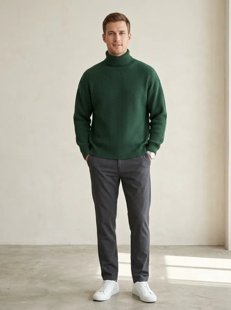 Men's Modern Classic Ribbed Knit Turtleneck Sweater