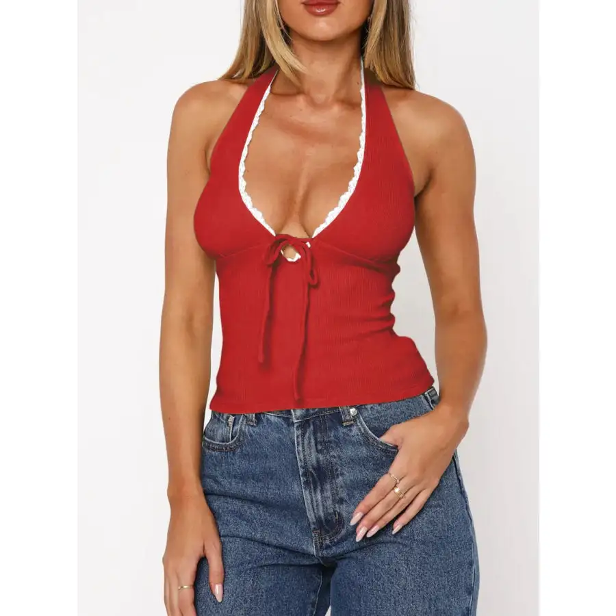 Lace Detail Halter Neck Camisole Top