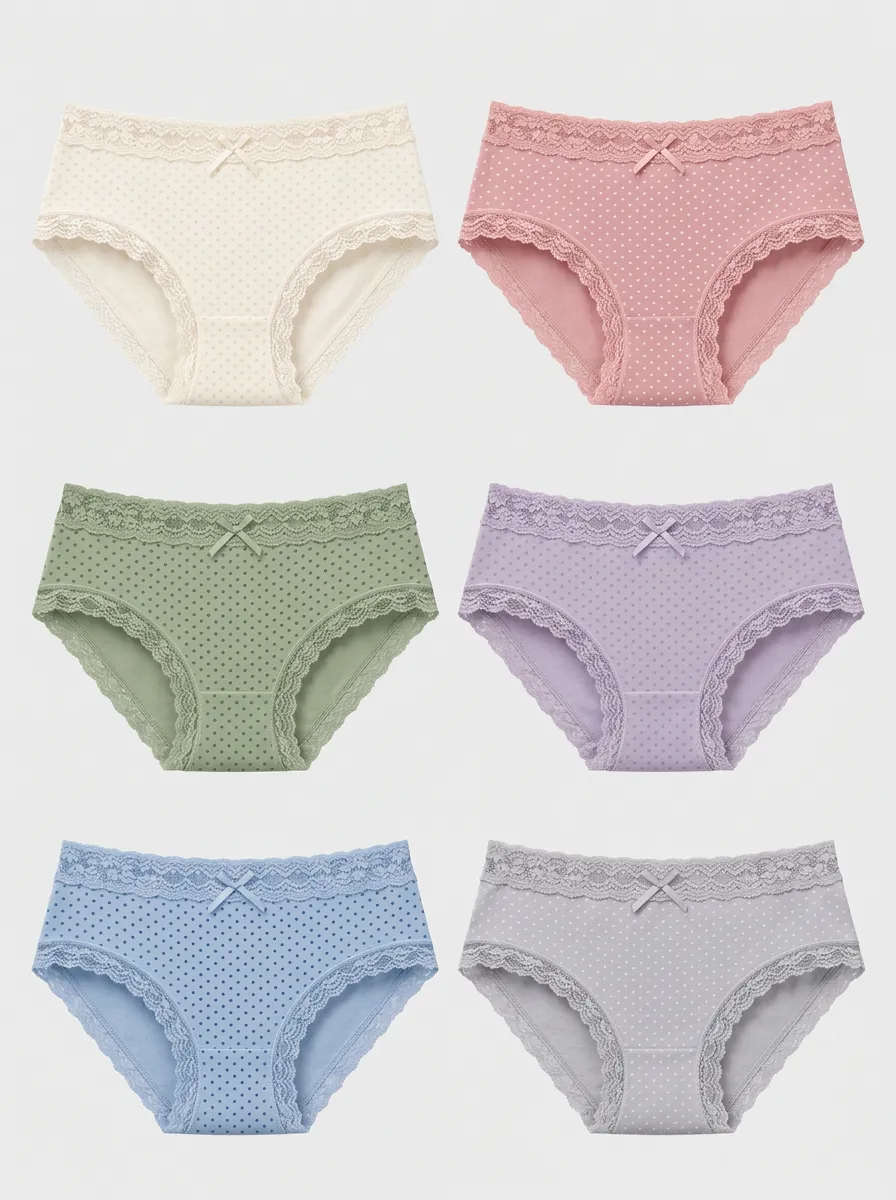 Women's Polka Dot Lace-Trim Briefs 6-Pack