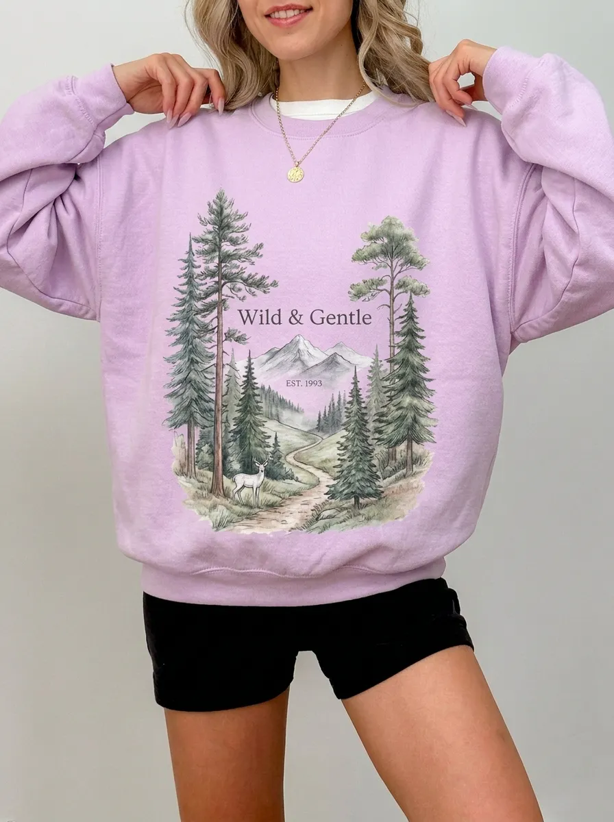 Women's Wild & Gentle Nature Forest Deer Graphic Sweatshirt